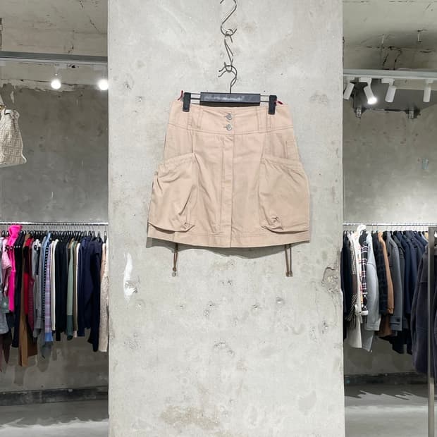 프라다 베이지 히든 지퍼 카고 코튼 미니스커트