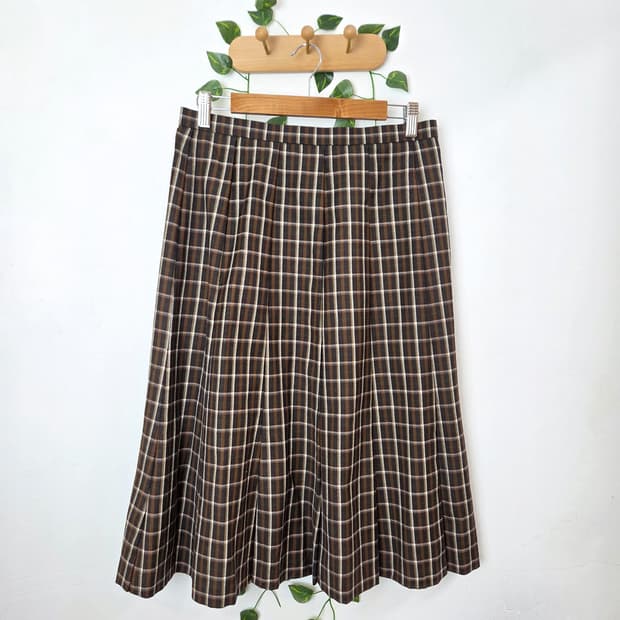 브라운 체크 울스커트