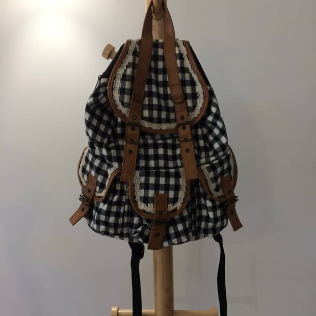 깅엄체크 레이스 모리백팩