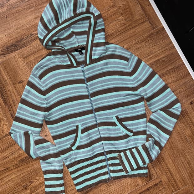 빈티지 스트라이프 니트 후드집업