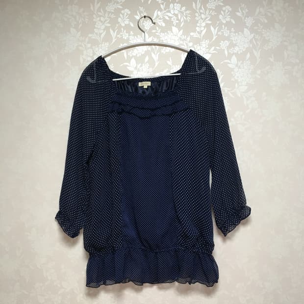 네이비 도트 블라우스