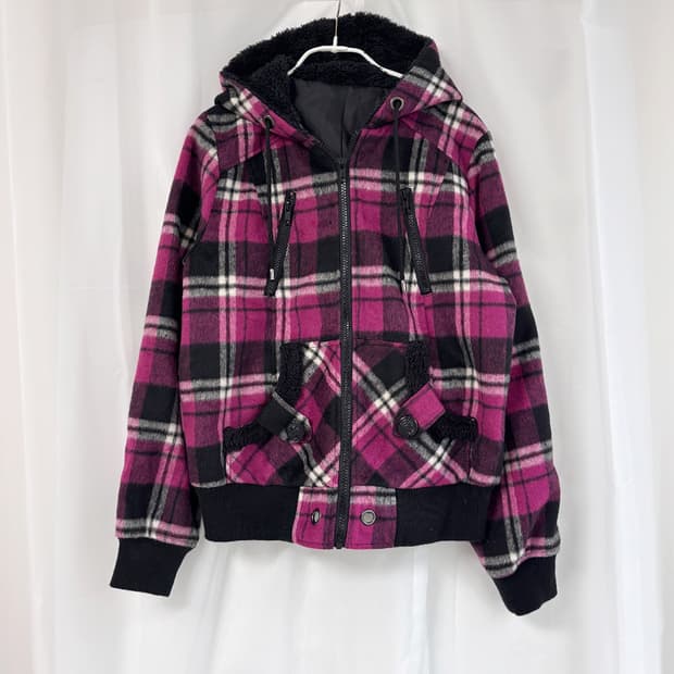 Rose Fan Fan y2k 핑크 타탄 체크 후디 점퍼