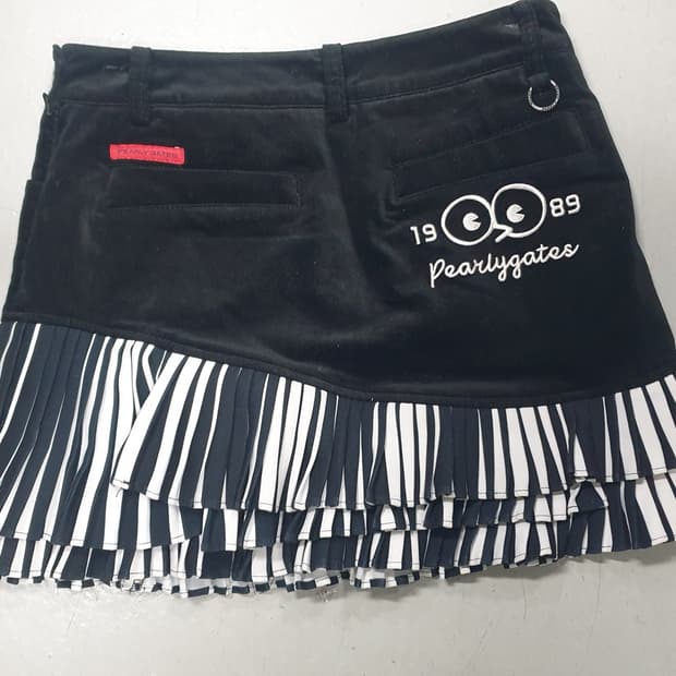 파리게이츠 블랙 벨벳 스트라이프 프릴치마0사이즈