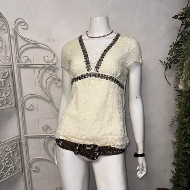 Ivory fairy floral beads laceup half bl