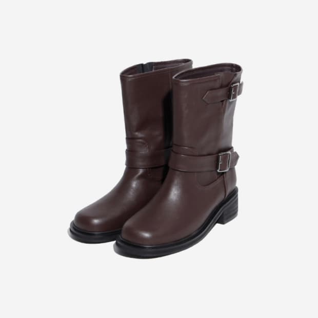 코모레비뮤지엄 핸드메이드 레더 바이커 미들 부츠 브라운 245