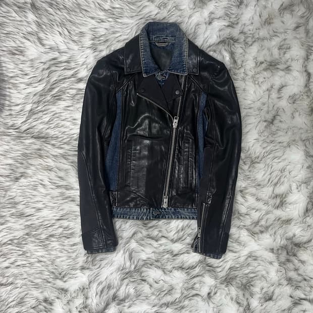 [XS] 올세인츠 레더 x 데님 하이브리드 레더 자켓