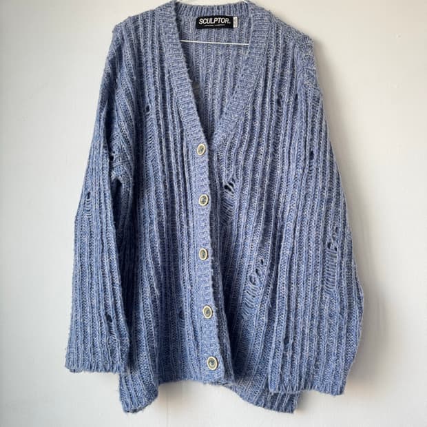 스컬프터 데미지 빈티지 가디건 블루
