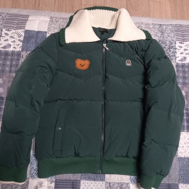 베네통 여성 패딩 그린/화이트 100