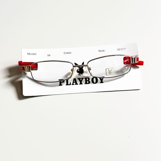 90s PLAYBOY 실버 레드 슬림 스퀘어 빈티지 안경