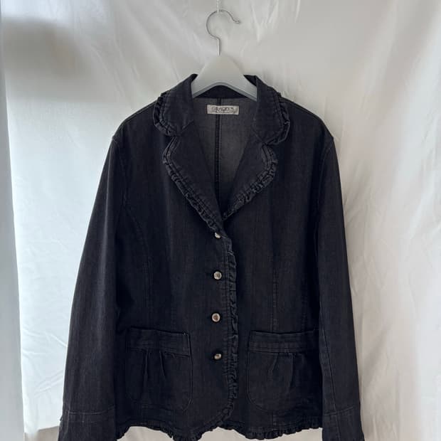 ruffle black denim jacket