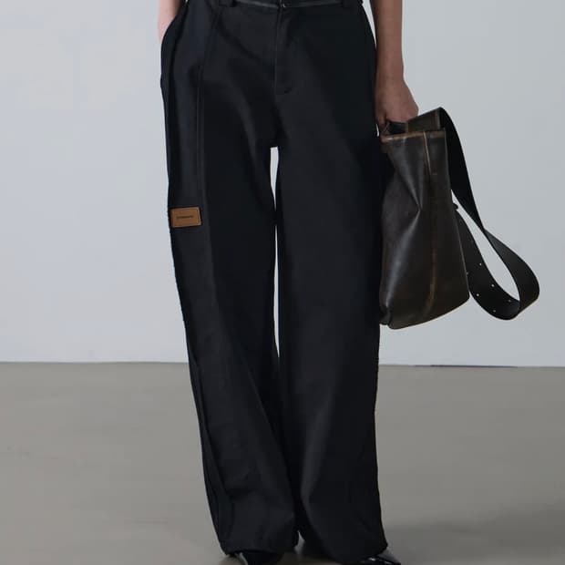 신앤리 언피니쉬드 와이드 코튼 팬츠 블랙