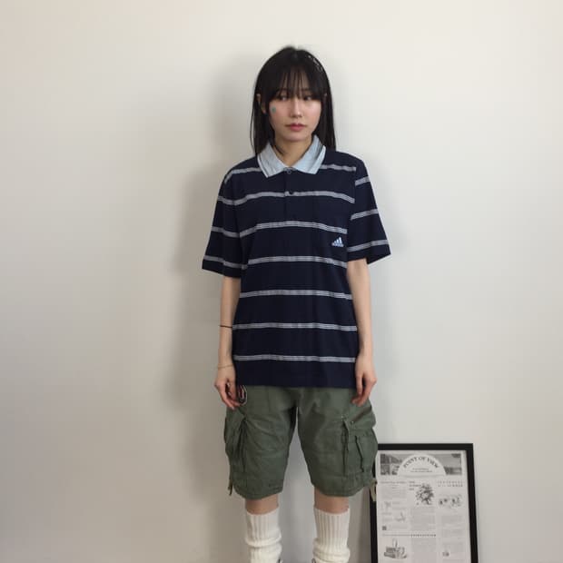 Adidas Navy Stripe Polo Shirt Classic