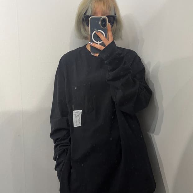 XL 네이버후드 크루넥 롱슬리브 티셔츠 블랙