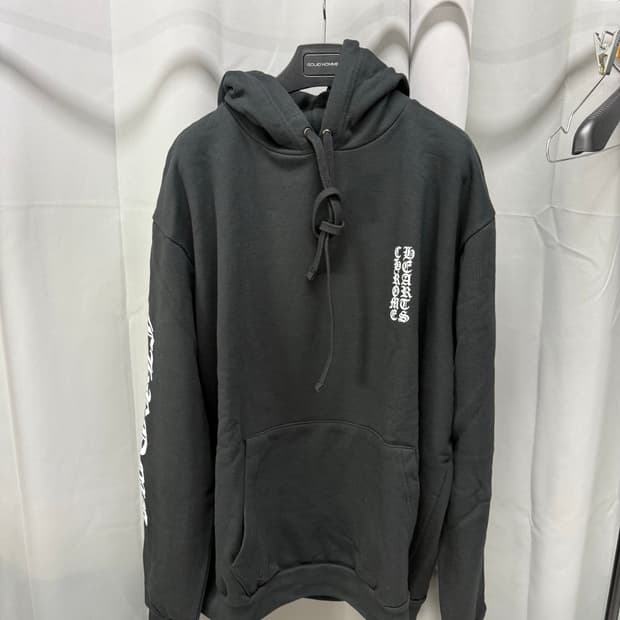크롬하츠 버티컬 로고 후드 블랙 XL