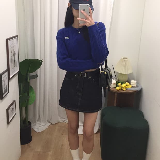 여성 라코스테 꽈배기 크롭니트 95