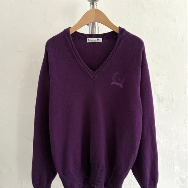 Dior Sports 디올 스포츠 90’s 퍼플 브이넥 자수 로고 니트