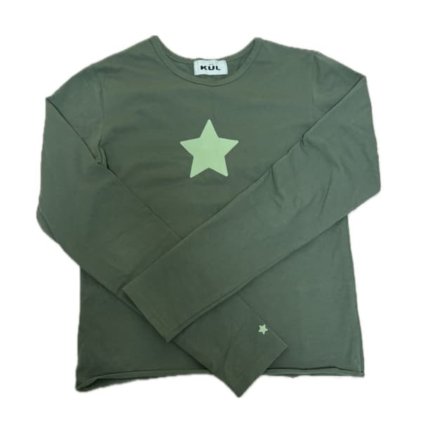 KUL 별 프린팅 긴팔 티셔츠 카키