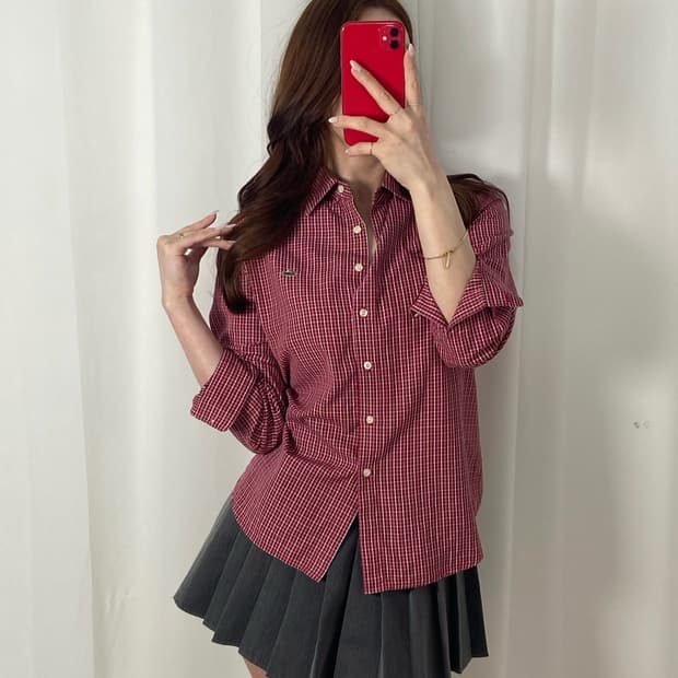 라코스테 체크패턴 와펜 셔츠