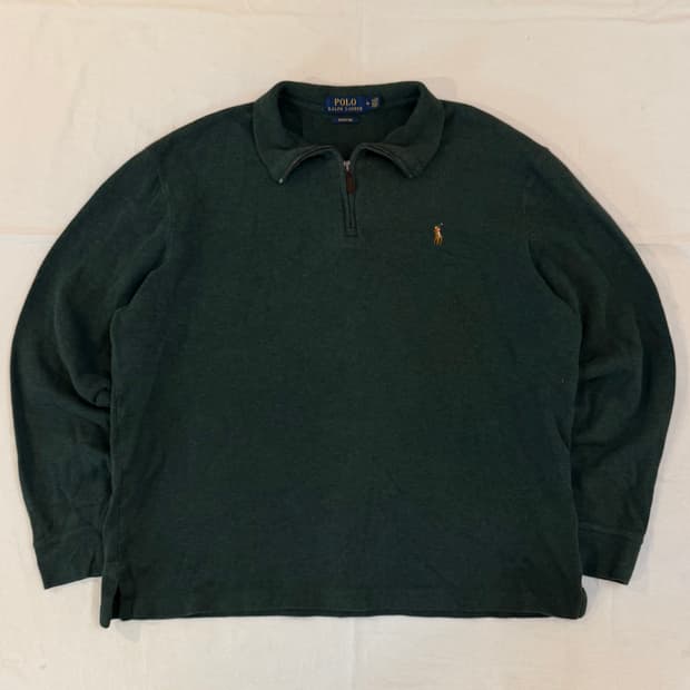 폴로 랄프로렌 반집업 코튼 니트 말차 딥그린