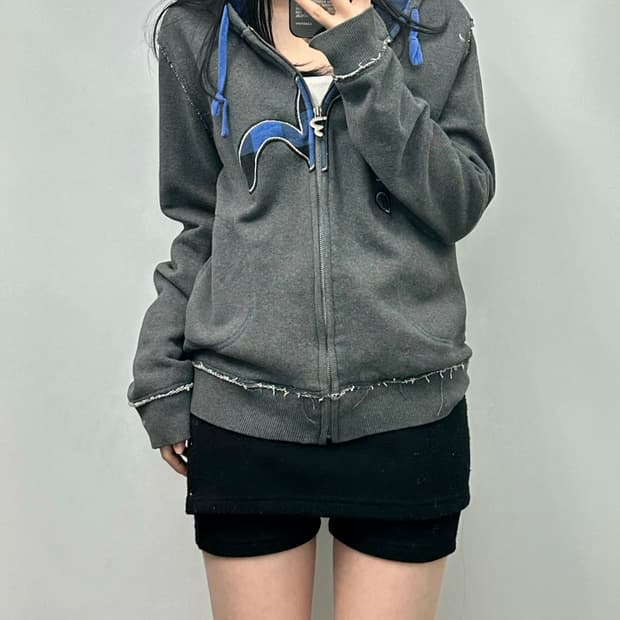 에비수 빅로고 빈티지 그레이 후드집업 