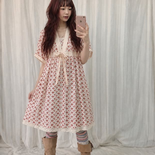 폴리 플라워 패턴 원피스