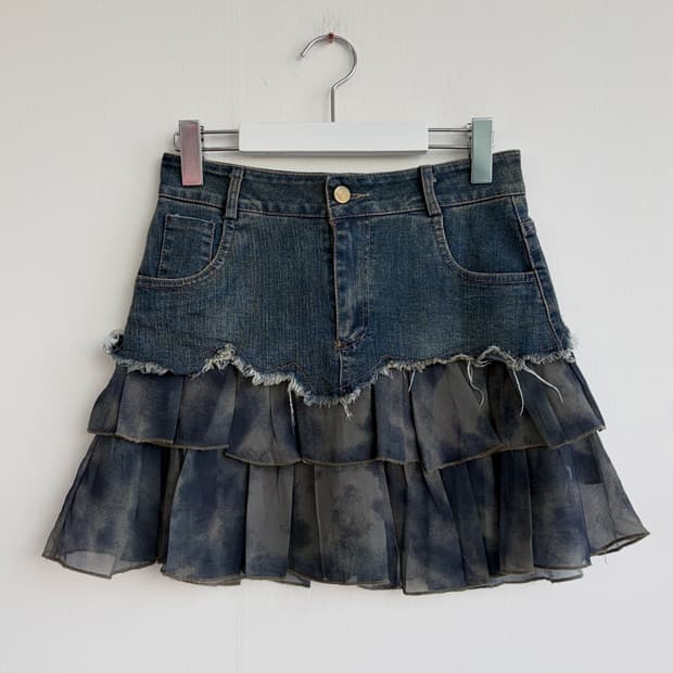BABY DESIGN 데님 쉬폰 프릴 스커트