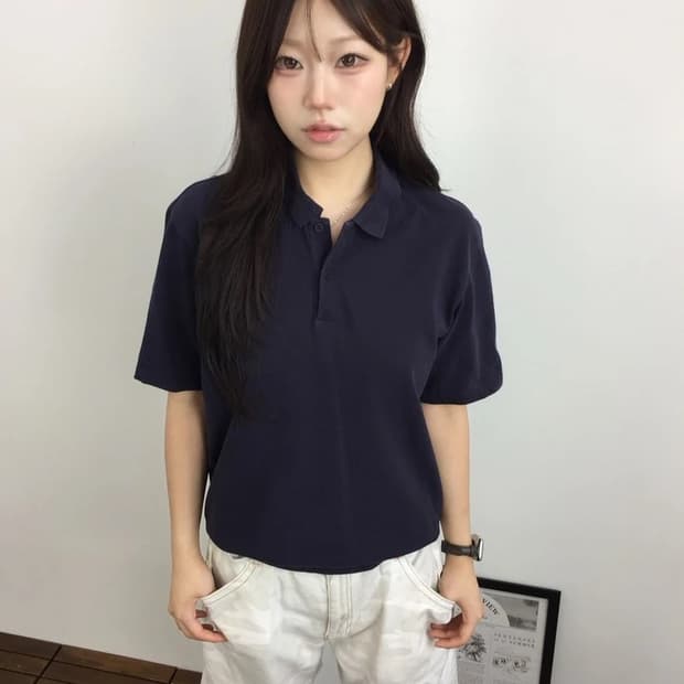 COS Raglan Cotton Polo Navy