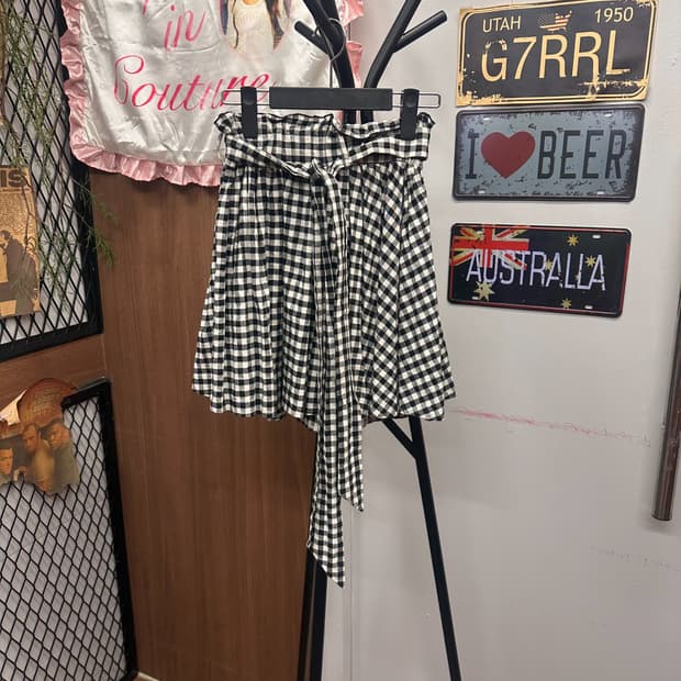 Black Check Ribbon Tie Skirt