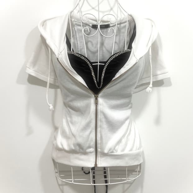 crochet lace-up hooded zip-up