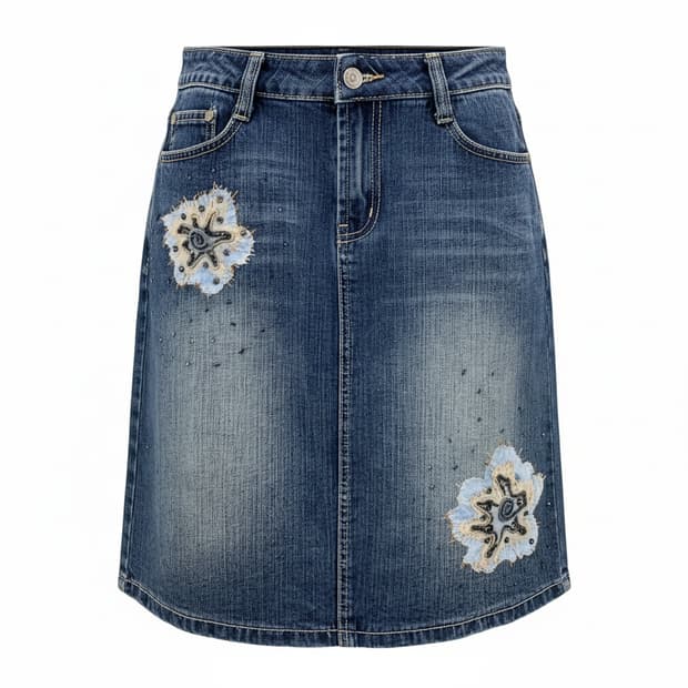 빈티지 EXPOSED 스웨이드 플라워 비즈 데님 스커트 1781