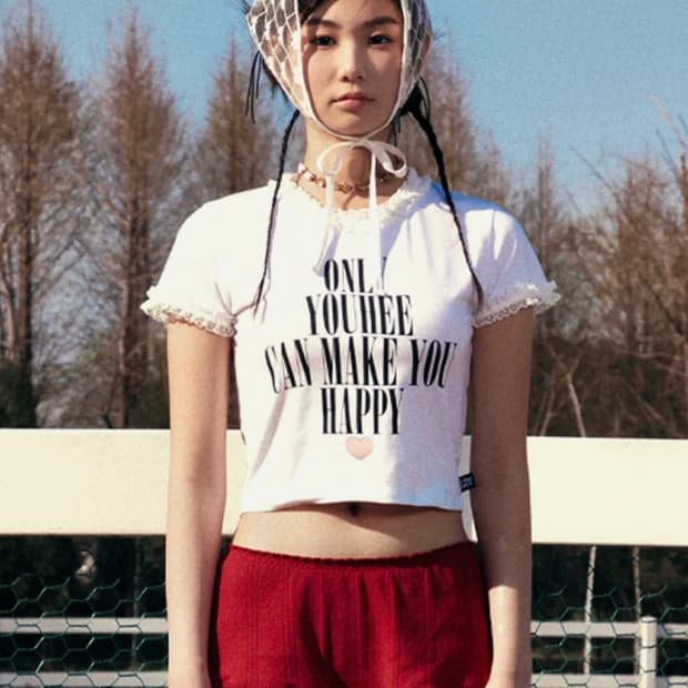 유희 레이스 레터링 베이비 티셔츠 화이트