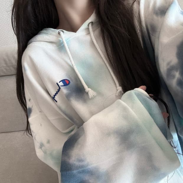 챔피온 타이다이 흰파 화이트블루 후드티