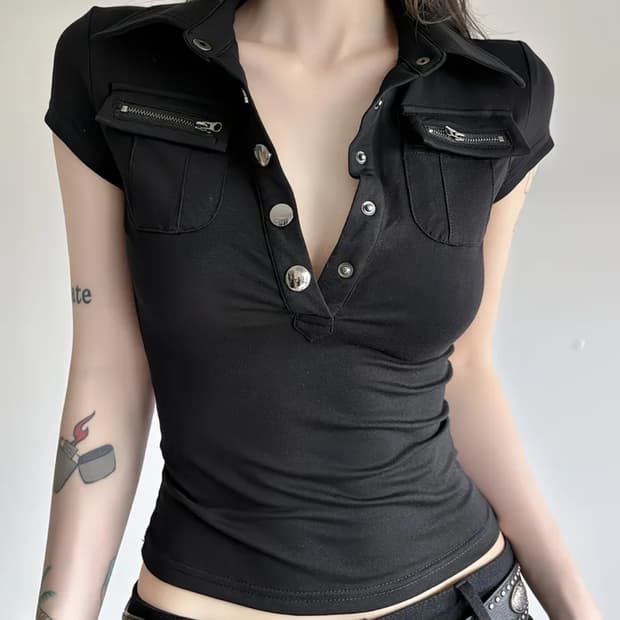 긱시크 카라 반팔 슬림핏 반팔티 y2k