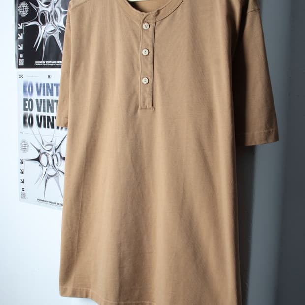 (XL-2XL) 브론슨 반팔 티셔츠 헨리넥 베이지 아메카지-H31076