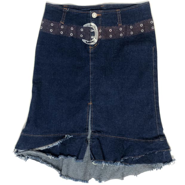 CLUTCH 벨트 프린트 데님 스커트 