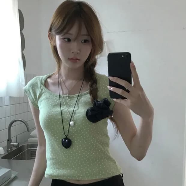 미니포에 프렌 캡소매 티셔츠 그린