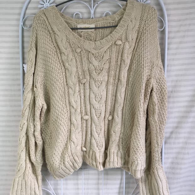 빈티지 아이보리 폼폼이 꽈배기 니트 y2k 스트릿 갸루 펑키 일본빈티지