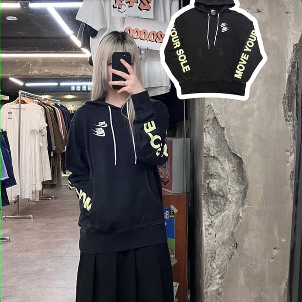 나이키 자수 로고 후드 블랙 M #csz3878 