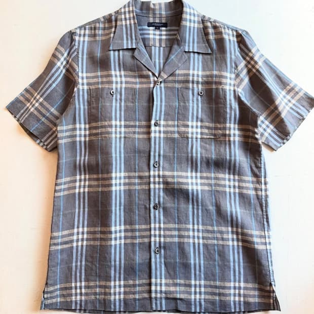 버버리 100% 린넨 노바 체크 셔츠