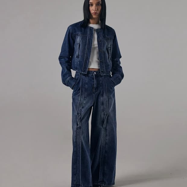 트리밍버드 twisted wide denim set-up pants