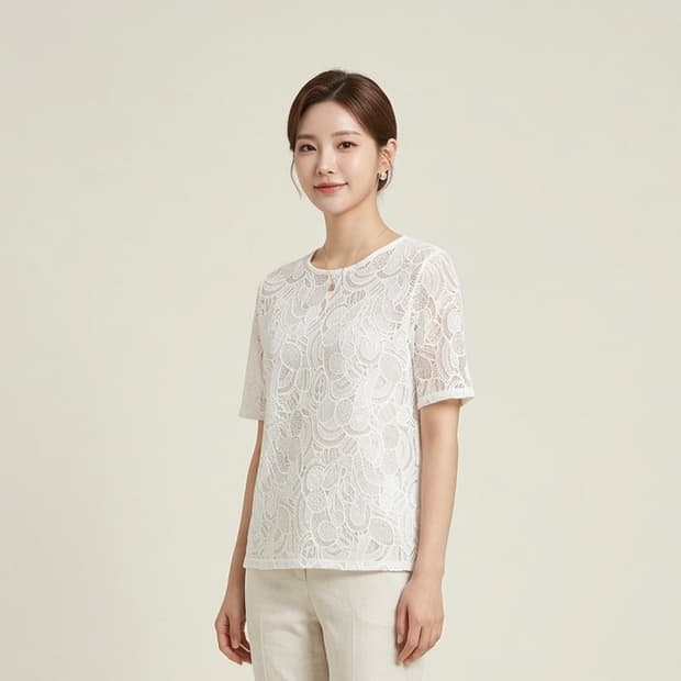 ♧ 페이우 FAYEWOO 화이트 레이스 반팔 블라우스 55