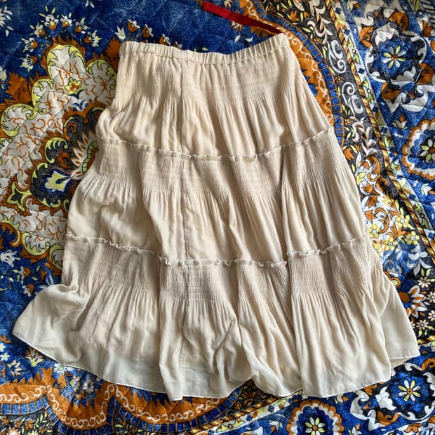 NOKO OHNO 크림 에크루 벨벳 셔링 플리츠 레이어드 스커트 치마