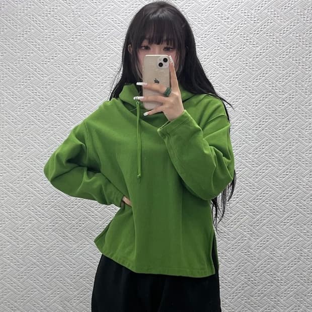 유니클로 U 르메르 오버핏 트임 잔디그린 후드티 S C10744
