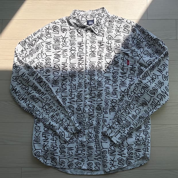00s 올드 스투시 stussy 레터링 패턴 셔츠 M (103)