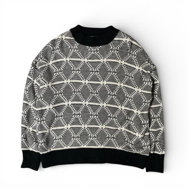 빈티지 블랙 화이트 아가일 패턴 니트