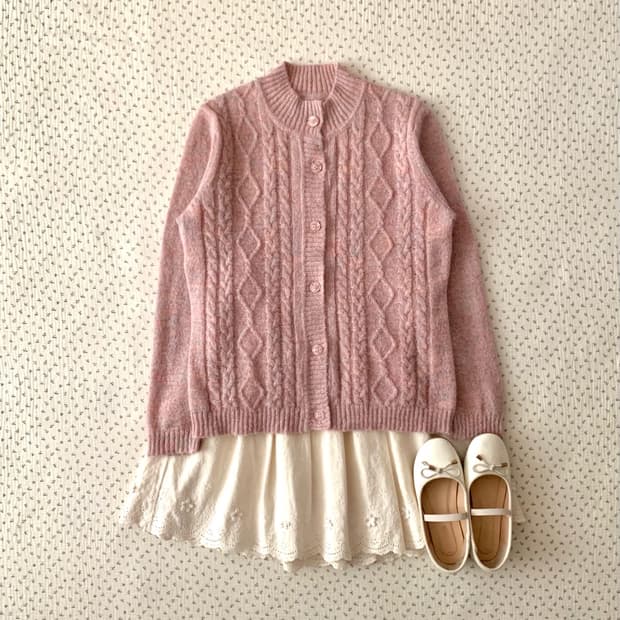 핑크 솜사탕 니트 가디건