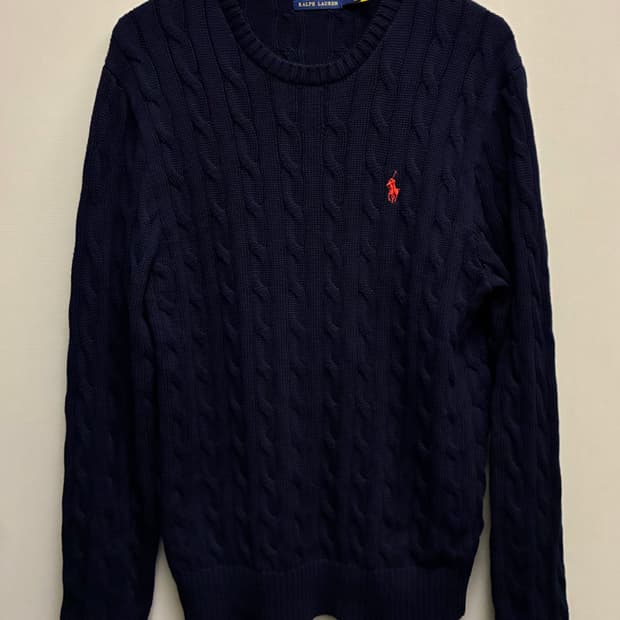 (M/100)폴로랄프로렌 코튼 케이블 꽈배기 니트 네이비 폴로니트
