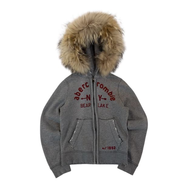 아베크롬비 딱붙핏 울프죠 퍼 후드집업 그레이