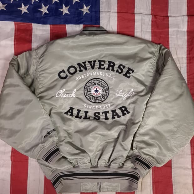 오리지날 80's 일본판 컨버스 빅로고 실버그래이 바시티자켓