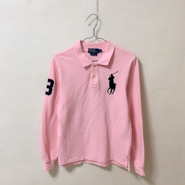 폴로 랄프로렌 핑크 긴팔 빅포니 카라 티셔츠 딸기우유 베이비핑크 롱슬리브